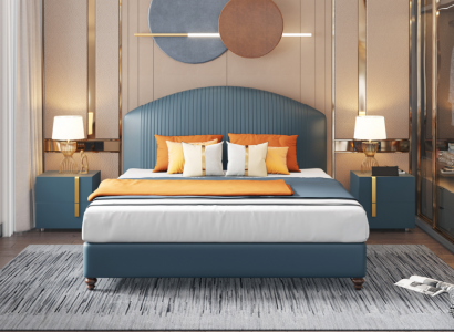 Bett Schlafzimmer Luxus Doppelbett Blau Modern Design Betten Hotel